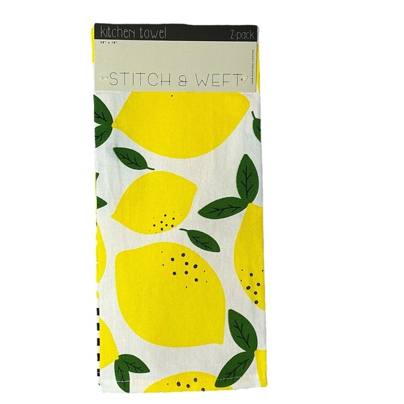 Stitch & Weft Kitchen Towel Set Lemon Print 100% Natural Cotton Yellow Black - Picture 3 of 16